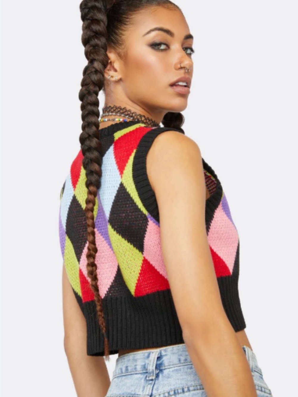 The Ragged Priest Multi Argyle Sweater Vest Dolls Kill